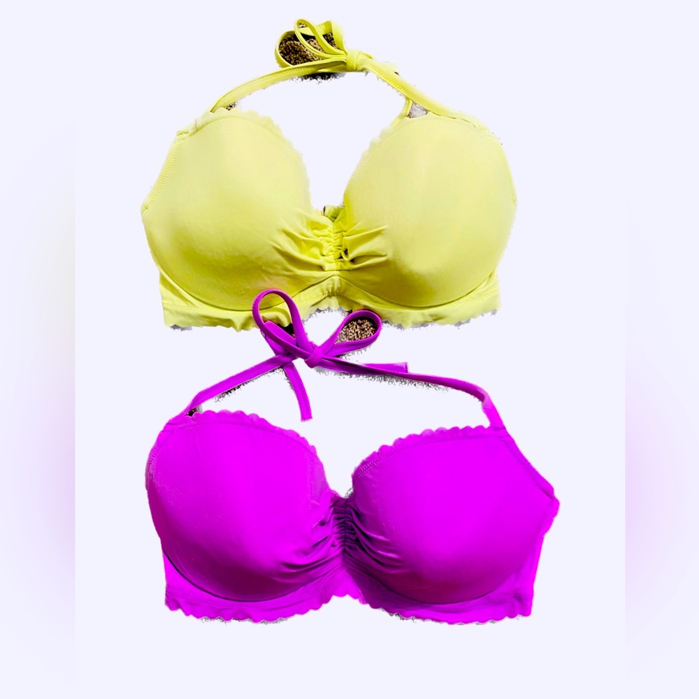 Victoria’s Secret Swimsuit Bikini Tops Bundle Size 34 DD Neon Purple + Yellow